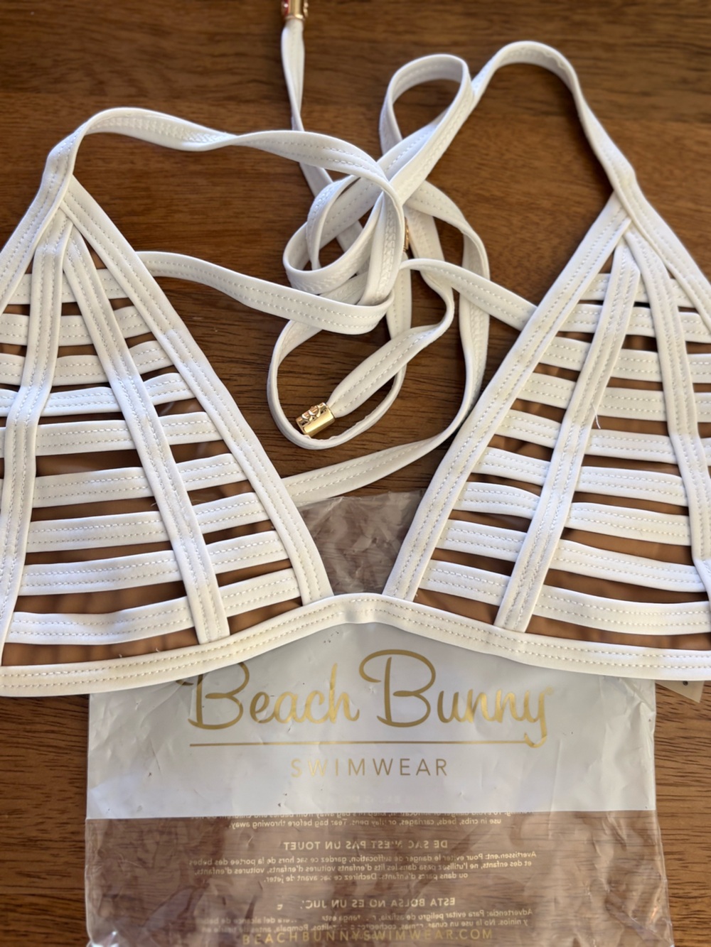 Beach Bunny White Cage Bikini Top with Nude Lining